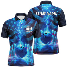 Load image into Gallery viewer, Custom American Flag Bowling Team Jerseys, Patriotic Blue Lightning Bowling Tournament Shirts IPHW6676