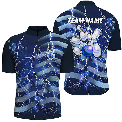 Blue Lightning American Flag Custom Men And Women Bowling Team Shirts Patriotic Bowling Jerseys IPHW6677