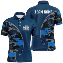 Load image into Gallery viewer, Blue Navy Camo Custom Bowling Polo, Quarter Zip Shirts With Bowler&#39;S Name And Team Name IPHW6679