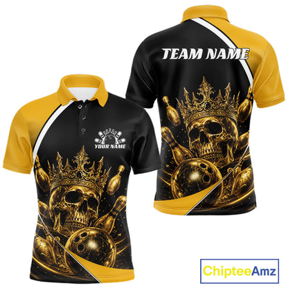 Custom Golden Skull Bowling King Men Polo Shirt, Halloween Bowling Jersey IPHW11961