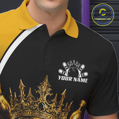 Custom Golden Skull Bowling King Men Polo Shirt, Halloween Bowling Jersey IPHW11961
