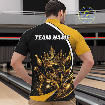 Custom Golden Skull Bowling King Men Quarter Zip Shirt, Halloween Bowling Jersey IPHW11961