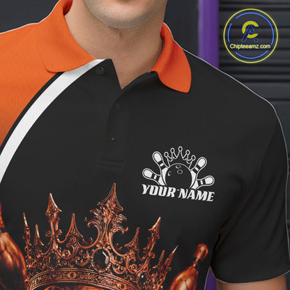 Custom Orange Skull Bowling King Men Polo Shirt, Halloween Bowling Jersey IPHW11962