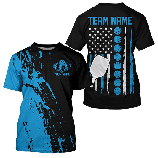 Blue Thin Line American Pickleball Flag Custom US Pickleball T-Shirts For Men, Patriotic Pickleball Tournament Shirt IPHW7768