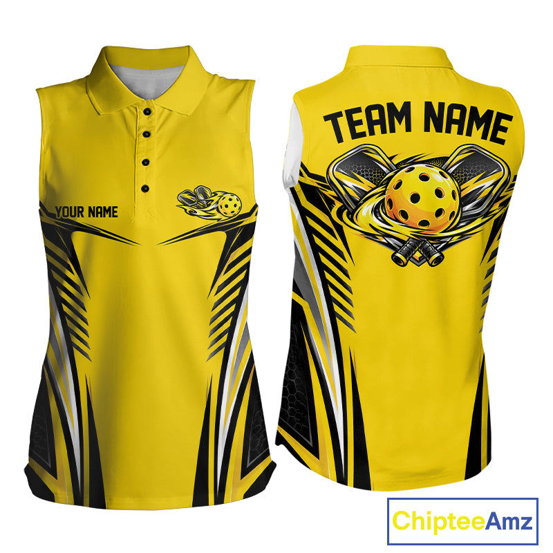 Custom Yellow Pickleball Women Sleeveless Polo Shirt Matching Team Tournament Outfit IPHW12746