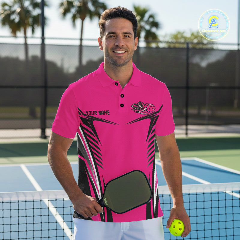 Custom Pink Pickleball Men Polo Shirt Matching Team Tournament Outfit IPHW12748