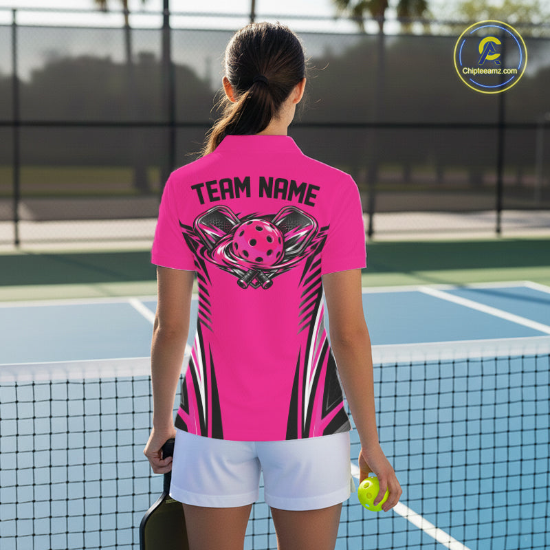 Custom Pink Pickleball Women Polo Shirt Matching Team Tournament Outfit IPHW12748