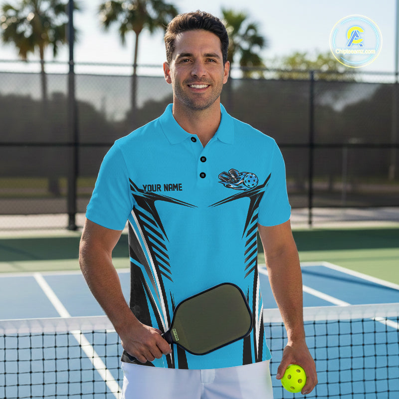 Custom Blue Pickleball Men Polo Shirt Matching Team Tournament Outfit IPHW12749
