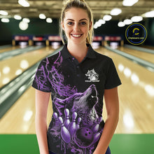 Load image into Gallery viewer, Custom Purple Wolf Howling Women Polo Shirt, Wolf Bowling Team Jerseys IPHW10159