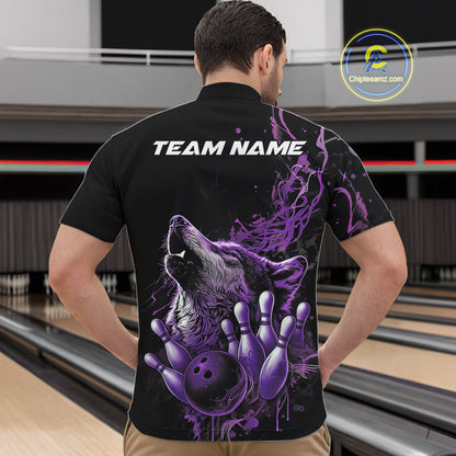 Custom Purple Wolf Howling Men Quarter-Zip Shirt, Wolf Bowling Team Jerseys IPHW10159