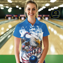 Load image into Gallery viewer, Custom Patriotic US Flag Eagle Bowling Women Shirt, USA Bowling Team League Shirt IPHW10164