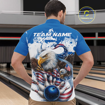 Custom Patriotic US Flag Eagle Bowling Men Shirt, USA Bowling Team League Shirt IPHW10164