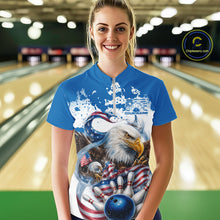 Load image into Gallery viewer, Custom Patriotic US Flag Eagle Bowling Women Shirt, USA Bowling Team League Shirt IPHW10164