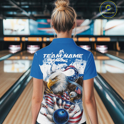 Custom Patriotic US Flag Eagle Bowling Women Shirt, USA Bowling Team League Shirt IPHW10164