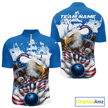 Load image into Gallery viewer, Custom Patriotic US Flag Eagle Bowling Men Shirt, USA Bowling Team League Shirt IPHW10164