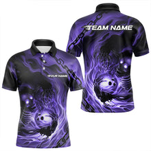 Load image into Gallery viewer, Custom Black And Purple Flame Skeleton Bowling Polo Shirts For Men, Skull Bowling Team Shirt IPHW8470