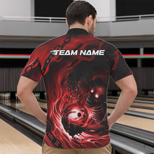 Load image into Gallery viewer, Custom Black And Red Flame Skeleton Bowling Quarter-Zip Shirts For Men, Skull Bowling Team Shirt IPHW8471