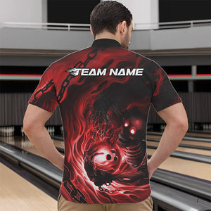 Custom Black And Red Flame Skeleton Bowling Quarter-Zip Shirts For Men, Skull Bowling Team Shirt IPHW8471