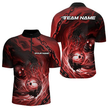 Load image into Gallery viewer, Custom Black And Red Flame Skeleton Bowling Quarter-Zip Shirts For Men, Skull Bowling Team Shirt IPHW8471