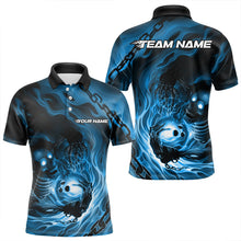 Load image into Gallery viewer, Custom Black And Blue Flame Skeleton Bowling Polo Shirts For Men, Skull Bowling Team Shirt IPHW8472