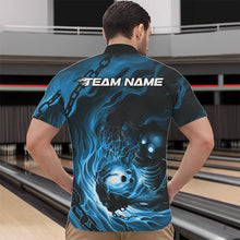 Load image into Gallery viewer, Custom Black And Blue Flame Skeleton Bowling Quarter-Zip Shirts For Men, Skull Bowling Team Shirt IPHW8472