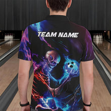 Load image into Gallery viewer, Custom Blue And Purple Flame Skull Bowling Polo Shirts For Men, Fire Bowling Team Shirts IPHW8474