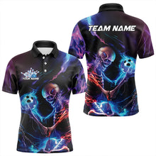 Load image into Gallery viewer, Custom Blue And Purple Flame Skull Bowling Polo Shirts For Men, Fire Bowling Team Shirts IPHW8474