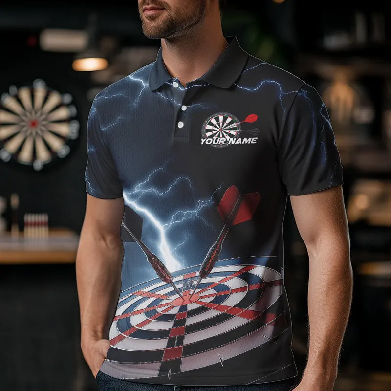 Blue Thunder Lightning Dartboard Custom Dart Polo Shirts For Men, Dart Team League Shirt IPHW8485