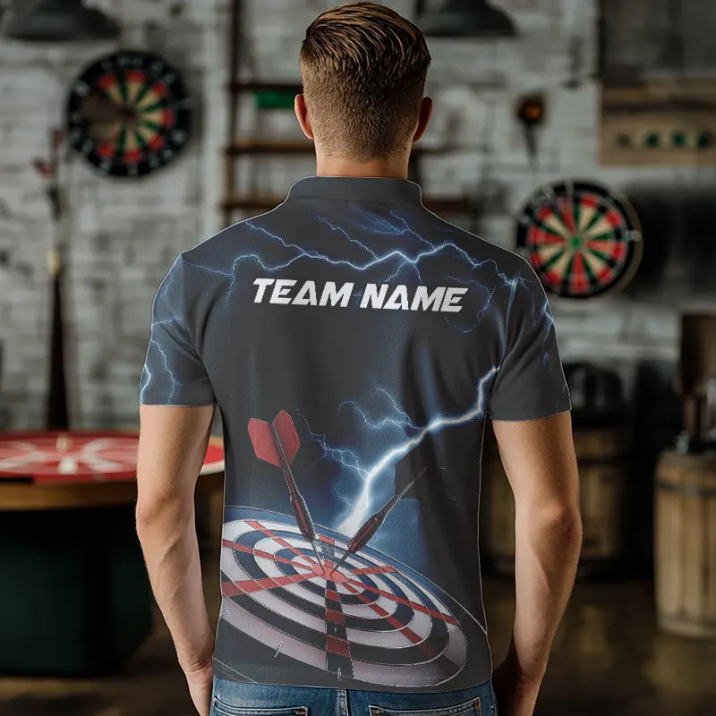 Blue Thunder Lightning Dartboard Custom Dart Polo Shirts For Men, Dart Team League Shirt IPHW8485
