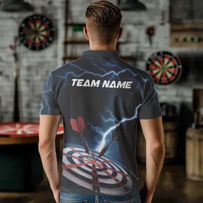 Blue Thunder Lightning Dartboard Custom Dart Polo Shirts For Men, Dart Team League Shirt IPHW8485