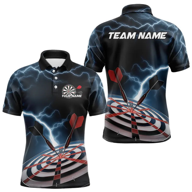 Blue Thunder Lightning Dartboard Custom Dart Polo Shirts For Men, Dart Team League Shirt IPHW8485