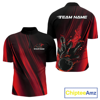 Custom Black And Red Gradient Flame Bowling Team Jerseys, Fire Bowling Shirt For Men IPHW10570
