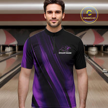 Load image into Gallery viewer, Custom Black And Purple Gradient Flame Bowling Team Jerseys, Fire Bowling Shirt For Men IPHW10572