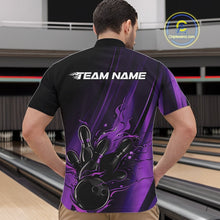 Load image into Gallery viewer, Custom Black And Purple Gradient Flame Bowling Team Jerseys, Fire Bowling Shirt For Men IPHW10572