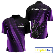 Load image into Gallery viewer, Custom Black And Purple Gradient Flame Bowling Team Jerseys, Fire Bowling Shirt For Men IPHW10572