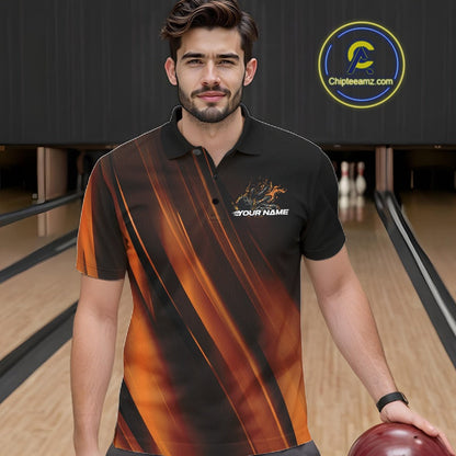 Custom Gold And Orange Gradient Flame Bowling Team Jerseys, Fire Bowling Shirt For Men IPHW10573
