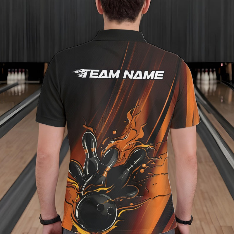 Custom Gold And Orange Gradient Flame Bowling Team Jerseys, Fire Bowling Shirt For Men IPHW10573