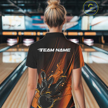 Load image into Gallery viewer, Custom Gold And Orange Gradient Flame Bowling Team Jerseys, Fire Bowling Shirt For Women IPHW10573