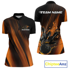 Load image into Gallery viewer, Custom Gold And Orange Gradient Flame Bowling Team Jerseys, Fire Bowling Shirt For Women IPHW10573