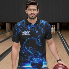 Load image into Gallery viewer, Custom Black And Blue Flame Scorpio Zodiac Bowling Men Polo Shirts, Scorpion Bowling Team IPHW8969