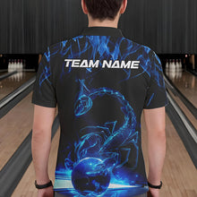 Load image into Gallery viewer, Custom Black And Blue Flame Scorpio Zodiac Bowling Men Polo Shirts, Scorpion Bowling Team IPHW8969