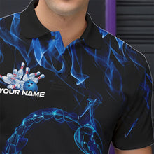 Load image into Gallery viewer, Custom Black And Blue Flame Scorpio Zodiac Bowling Men Polo Shirts, Scorpion Bowling Team IPHW8969