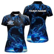 Load image into Gallery viewer, Custom Black Blue Flame Scorpio Zodiac Bowling Women Polo Shirt, Scorpion Bowling Team IPHW8969
