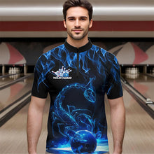 Load image into Gallery viewer, Custom Black And Blue Flame Scorpio Zodiac Bowling Men Quarter-Zip Shirts, Scorpion Bowling Team IPHW8969
