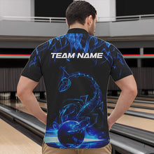 Load image into Gallery viewer, Custom Black And Blue Flame Scorpio Zodiac Bowling Men Quarter-Zip Shirts, Scorpion Bowling Team IPHW8969