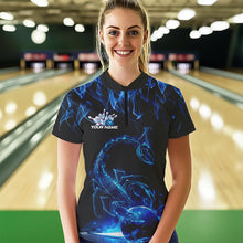 Load image into Gallery viewer, Custom Black Blue Flame Scorpio Zodiac Bowling Women Quarter-Zip Shirt, Scorpion Bowling IPHW8969