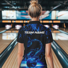 Load image into Gallery viewer, Custom Black Blue Flame Scorpio Zodiac Bowling Women Quarter-Zip Shirt, Scorpion Bowling IPHW8969
