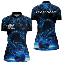 Load image into Gallery viewer, Custom Black Blue Flame Scorpio Zodiac Bowling Women Quarter-Zip Shirt, Scorpion Bowling IPHW8969