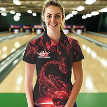 Load image into Gallery viewer, Custom Black Red Flame Scorpio Zodiac Bowling Women Polo Shirts, Scorpion Bowling Team IPHW8970