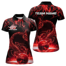 Load image into Gallery viewer, Custom Black Red Flame Scorpio Zodiac Bowling Women Polo Shirts, Scorpion Bowling Team IPHW8970